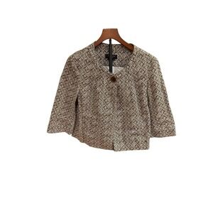 Talbots Brown White Geometric Medallion Print Cropped Jacket 3/4 Sleeve office 8